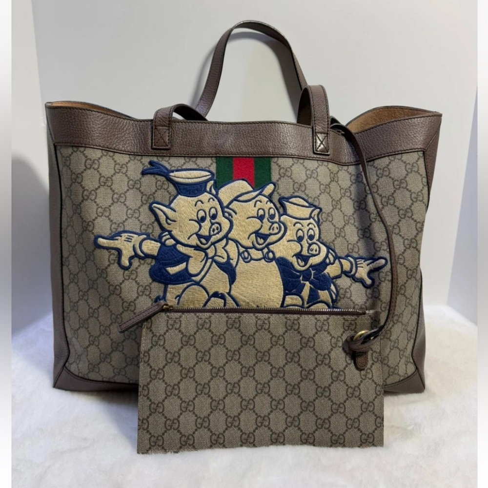 Gucci Brown Three Little Pigs Tote Bag